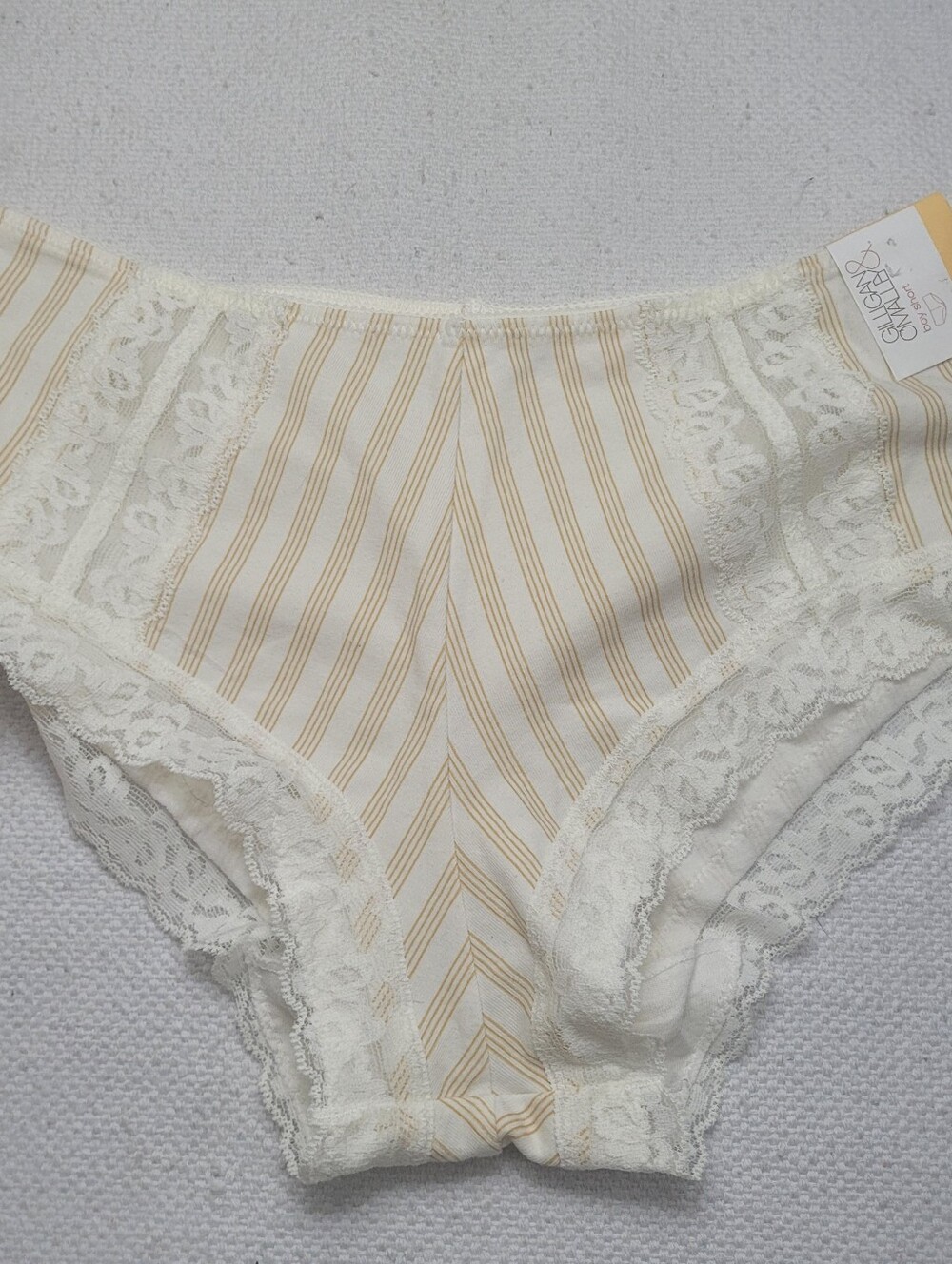 Gilligan & O'Malley Cream Briefs with Tan Stripes & Lace Trim